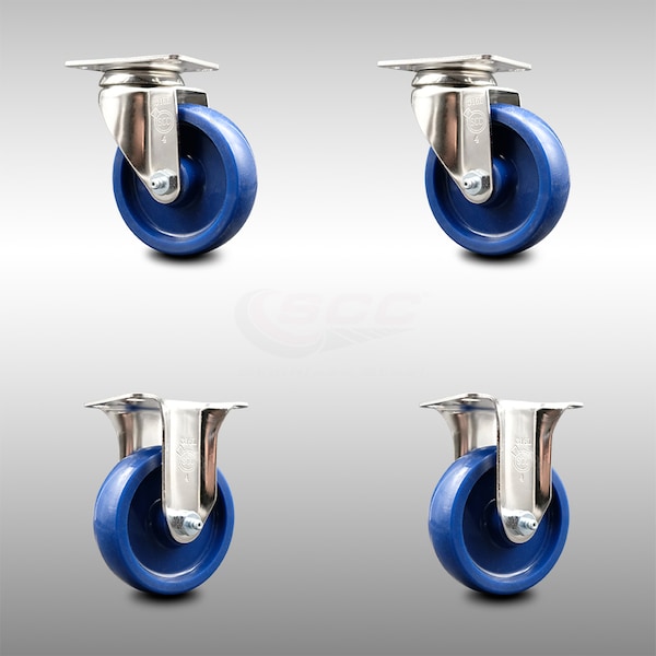 4 Inch 316SS Solid Polyurethane Wheel Swivel Top Plate Caster Rigid SCC, 2PK